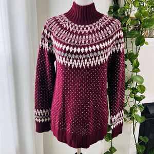 Eddie Bauer Burgundy Red & White Fair Isle Wool Blend Cozy Soft Sweater - Medium
